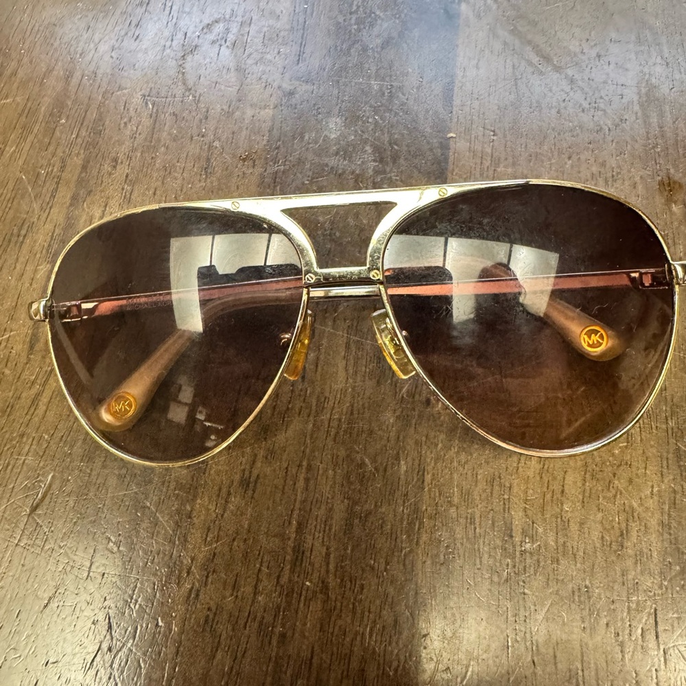 Michael Kors Gold Frame Aviator Sunglasses with Brown Lenses